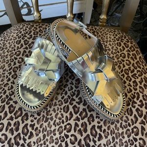 Louboutin silver flat sandal